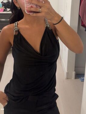 Vintage Milano Black tank top with Silver Embellished Strap